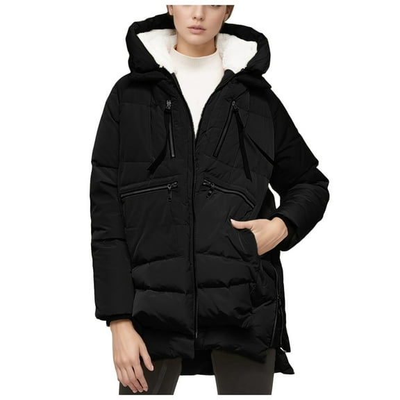 felwors Women's Winter Thickened Down Jackets Long Down Coats Warm Parka with Hood Black, XXL