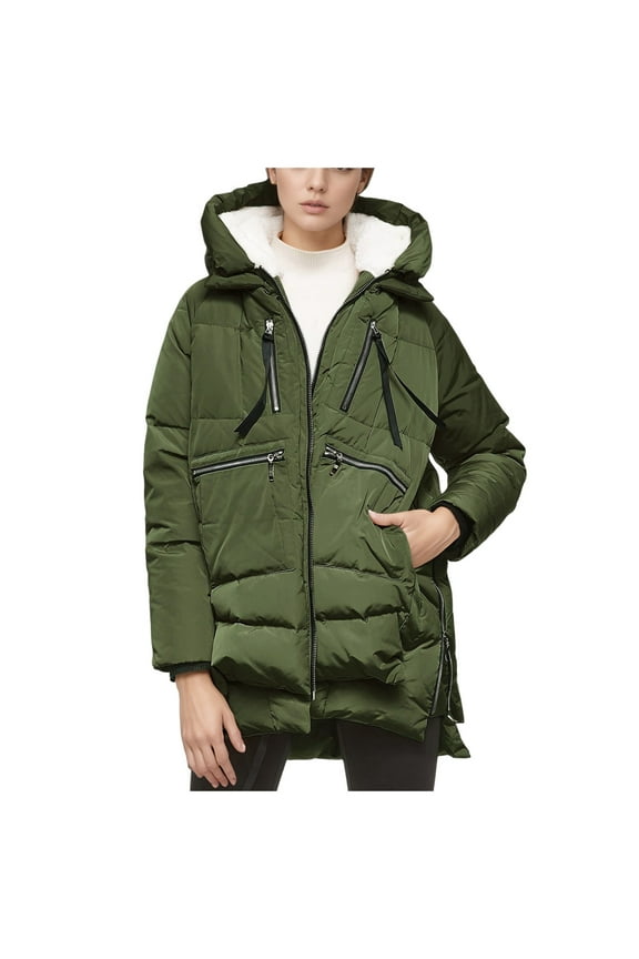Women's Winter Thickened Down Jackets Long Down Coats Warm Parka with Hood Green, XL
