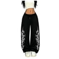 thumbnail image 1 of felwors Women's Y2k Baggy Sweatpants Wide Leg Graphic Grunge Goth 2000s Emo Pants Streetwear with Pockets Black L, 1 of 7