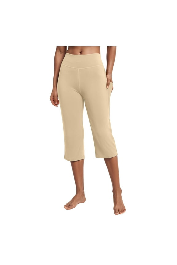 Women's Yoga Pants Bootcut Flare Leggings Flared Bell Bottom Leggings High-Waisted Workout Pants Tummy Control Light Yellow, XXL