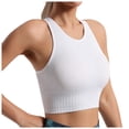 thumbnail image 1 of felwors Women's Yoga Tank Top Seamless Stretch with High Neck Ribbed Sports Crop Vest for Gym Workout Pilates Everyday Activewear (White, M), 1 of 5