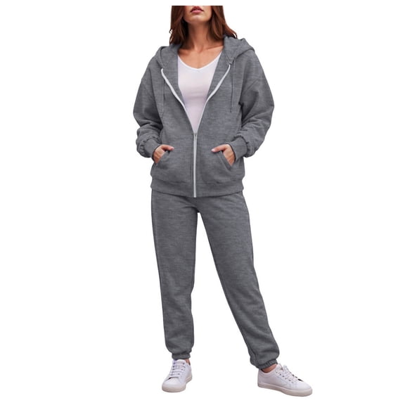 felwors Women's Zip-Up Hoodie Tracksuit Set Fleece Sweatshirt & Jogger Pants for Casual, Active, and Loungewear Dark Gray, M