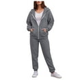 thumbnail image 1 of felwors Women's Zip-Up Hoodie Tracksuit Set Fleece Sweatshirt & Jogger Pants for Casual, Active, and Loungewear Dark Gray, S, 1 of 4