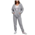 thumbnail image 1 of felwors Women's Zip-Up Hoodie Tracksuit Set Fleece Sweatshirt & Jogger Pants for Casual, Active, and Loungewear Light Gray, M, 1 of 4