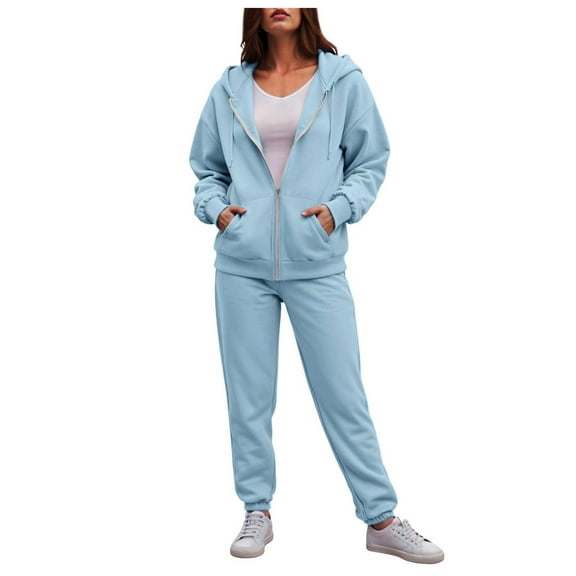 felwors Women's Zip-Up Hoodie Tracksuit Set Fleece Sweatshirt & Jogger Pants for Casual, Active, and Loungewear Sky Blue, M