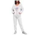 thumbnail image 1 of felwors Women's Zip-Up Hoodie Tracksuit Set Fleece Sweatshirt & Jogger Pants for Casual, Active, and Loungewear White, S, 1 of 4