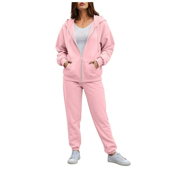 felwors Women's Zip - Up Hoodie Tracksuit Set Long Sleeve Hooded Jacket with Jogger Pants for Casual & Active Wear Pink, M