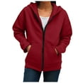 thumbnail image 1 of felwors Women's Zip Up Hoodies 2025 Oversized Sweatshirts Fashion Fall Hoodies Outfits with Pockets Long Sleeve Hooded Wine, L, 1 of 8