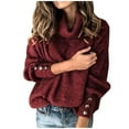 thumbnail image 1 of felwors Women's oversized high neck thick pullover sweater, round neck long sleeved, winter loose knit sweater with decorative buttons Red, XL, 1 of 3