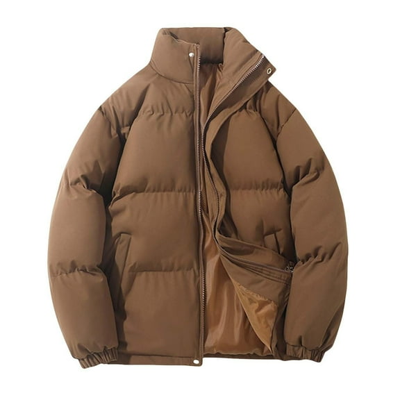 felwors Women's warm down jacket, high collar zip-up cotton jacket, Women's light casual down jacket Coffee, L