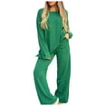 thumbnail image 1 of felwors Womens 2 Piece Outfits Fall Loose Long Sleeve Crewneck Tops and Wide Leg Long Pants Sweatsuit Lounge Sets with Pockets Green, XXL, 1 of 5