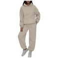 thumbnail image 1 of felwors Womens 2 Piece Outfits Lounge Hoodie Sweatsuit Sets Oversized Sweatshirt Baggy Fall Fashion Sweatpants with Pockets Khaki, S, 1 of 4