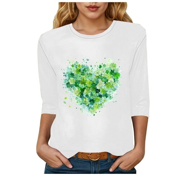 felwors Womens 3/4 Sleeve Crew Neck Valentine T Shirts Love Heart Printed Graphic Tee Tops (White, XXL)