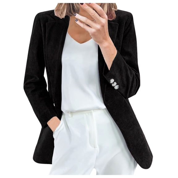 felwors Womens Baggy Corduroy Blazer Jacket Dressy Casual Work Suit Jacket Fall Winter Trendy Coat Outerwear Black, XL