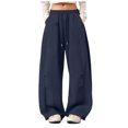 thumbnail image 1 of felwors Womens Barrel Sweatpants Baggy Y2K Drawstring Wide Leg Pants with Pockets Navy for Size XL, 1 of 9