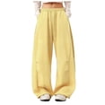 thumbnail image 1 of felwors Womens Barrel Sweatpants Baggy Y2K Drawstring Wide Leg Pants with Pockets Yellow for Size XL, 1 of 9