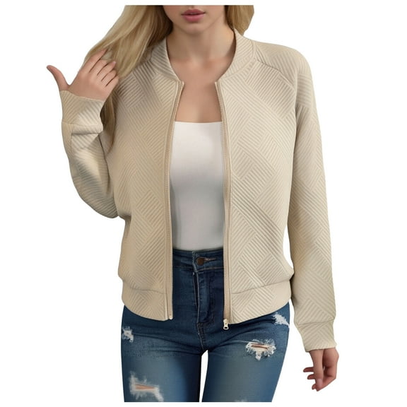 felwors Womens Bomber Jacket Coat Casual Stand Collar Zip Up Lightweight Fall Fashion Jackets Outfits with Pockets Khaki, S