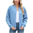 thumbnail image 1 of felwors Womens Bomber Jacket Zip Up Casual Jackets Lightweight Trendy Outerwear Coat with Pockets Blue, S, 1 of 7