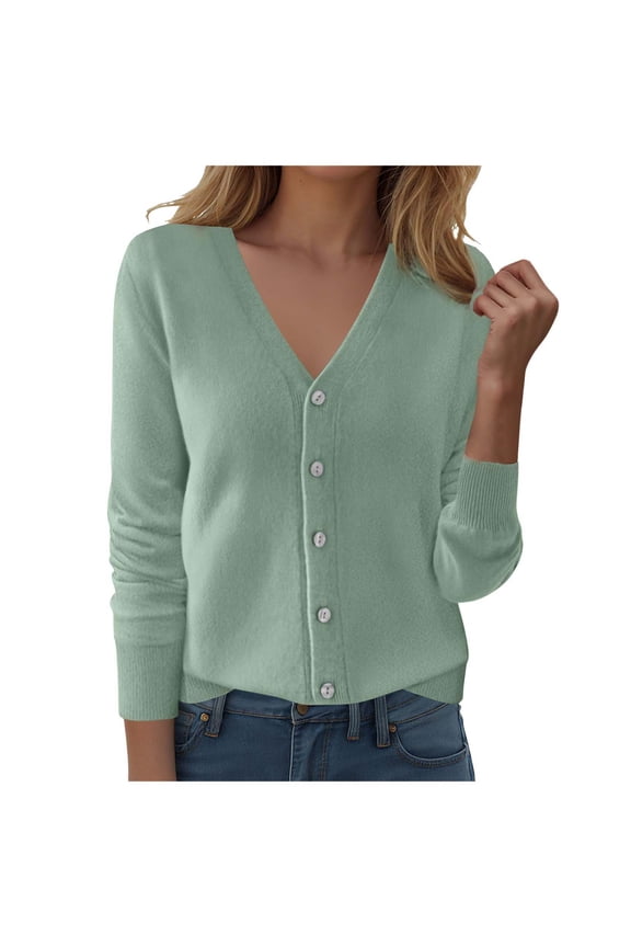 Womens Cardigans Lightweight Long Sleeve Cropped Button up Cardigan Sweaters Dressy Casual V Neck Knit Sweater Tops Light Green, L