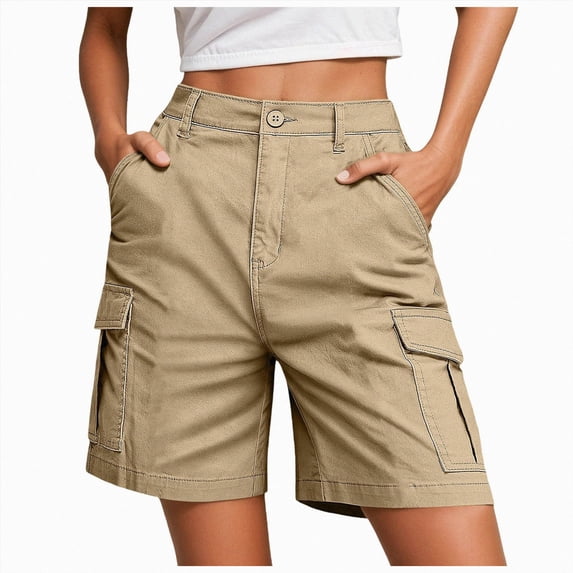 felwors Womens Cargo Shorts Bermuda Work Shorts with Pockets Knee Length Summer Casual Khaki for Size XXXXL