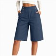 thumbnail image 1 of felwors Womens Casual Bermuda Shorts Knee Length Wide Leg 2 Pockets Navy for Size M, 1 of 7