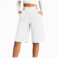 thumbnail image 1 of felwors Womens Casual Bermuda Shorts Knee Length Wide Leg 2 Pockets White for Size XL, 1 of 7