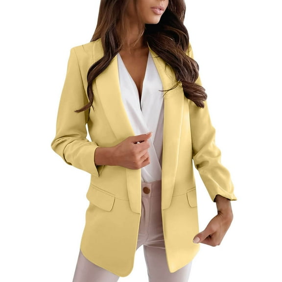 felwors Womens Casual Blazer 2025 Spring Fall Fashion Long Sleeve Open Front Work Office Suit Jackets Business Casual Clothes Yellow, XL