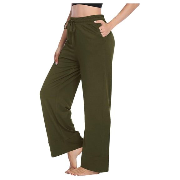 felwors Womens Casual Solid Color Comfortable Pajamas Sport Pants Long Yoga Trousers Green, M