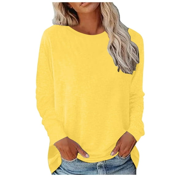 felwors Womens Crewneck Long Raglan Sleeve Sweatshirt Relaxed Fit Pullover Tops Yellow, L
