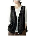 thumbnail image 1 of felwors Womens Ethnic Knit Sweater Vest Hollow Cardigan Vest Single Breasted Pocket Top Black, One Size, 1 of 5