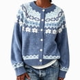 thumbnail image 1 of felwors Womens Fair Isle Sweater Button Up Long Sleeve Cardigans Crew Neck Open Front Knit Vintage Sweater Coats Blue for Size XXL, 1 of 5