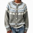thumbnail image 1 of felwors Womens Fair Isle Sweater Button Up Long Sleeve Cardigans Crew Neck Open Front Knit Vintage Sweater Coats Grey for Size L, 1 of 5