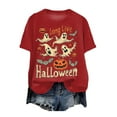 thumbnail image 1 of felwors Womens Fall Pumpkin Shirt Cute Ghost Spooky Short Sleeve Witch T-Shirts Halloween Graphic Tees Red, L, 1 of 4