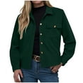 thumbnail image 1 of felwors Womens Fashion Cropped Corduroy Shackets Button Down Jackets Tops Fall Trendy Long Sleeve Shirts Green, L, 1 of 5
