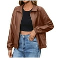 thumbnail image 1 of felwors Womens Faux Leather Jacket Casual Zip Up Motorcycle Long Sleeve Collared Fall Cropped Coats with Pockets Brown, S, 1 of 8
