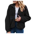 thumbnail image 1 of felwors Womens Fleece Jacket Fuzzy Long Sleeve Short Winter Coats Button Down Sherpa Jacket Outerwear with Pockets Black, L, 1 of 8