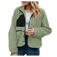 thumbnail image 1 of felwors Womens Fleece Jacket Fuzzy Long Sleeve Short Winter Coats Button Down Sherpa Jacket Outerwear with Pockets Green, XL, 1 of 8