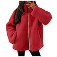 thumbnail image 1 of felwors Womens Fleece Jacket Oversized Zip Up Sherpa Fuzzy Casual Coats Winter Fall Outerwear 2025 Clothes with Pockets Red, XL, 1 of 5