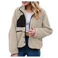 thumbnail image 1 of felwors Womens Fuzzy Fleece Jacket Fall Casual Long Sleeve Cropped Button Down Shacket Coats Outwear With Pockets Beige, M, 1 of 8