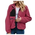 thumbnail image 1 of felwors Womens Fuzzy Fleece Jacket Fall Casual Long Sleeve Cropped Button Down Shacket Coats Outwear With Pockets Hot Pink, XL, 1 of 8