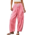 thumbnail image 1 of felwors Womens Gingham Pants Spring Summer Elastic Waist Wide Leg Flowy Palazzo Pants (Red, M), 1 of 6