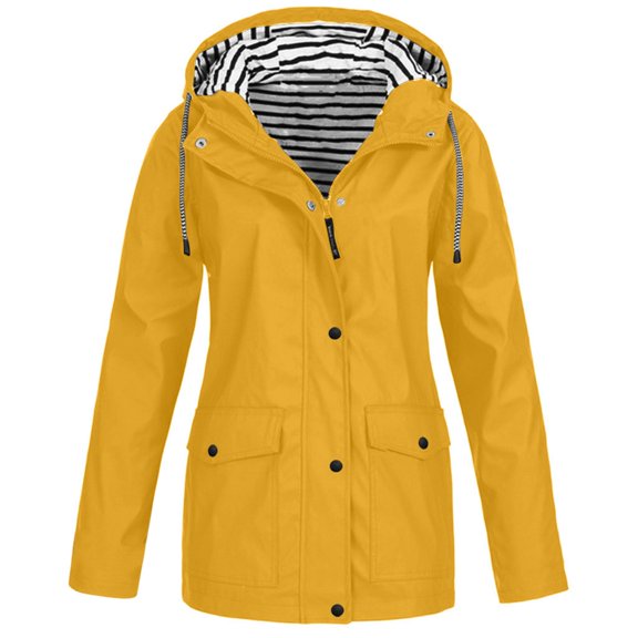 felwors Womens Hooded Raincoat Lightweight Fit Plus Size Waterproof Dressy Zip up Rain Jacket Windbreaker with Pockets Yellow, XXXXXL