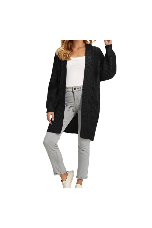 Womens Long Cardigans Lightweight Open Front Long Sleeve Cardigan Sweater Black, XXL