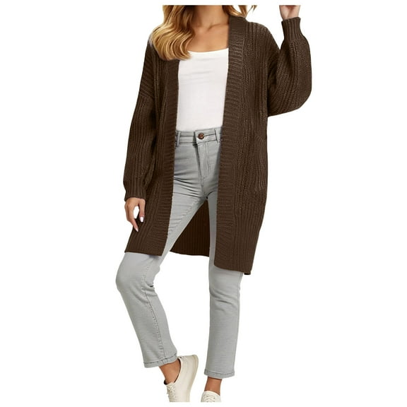 felwors Womens Long Cardigans Lightweight Open Front Long Sleeve Cardigan Sweater Coffee, XXL