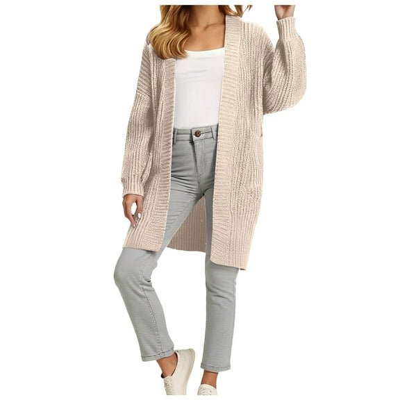 felwors Womens Long Cardigans Lightweight Open Front Long Sleeve Cardigan Sweater Light Yellow, XL