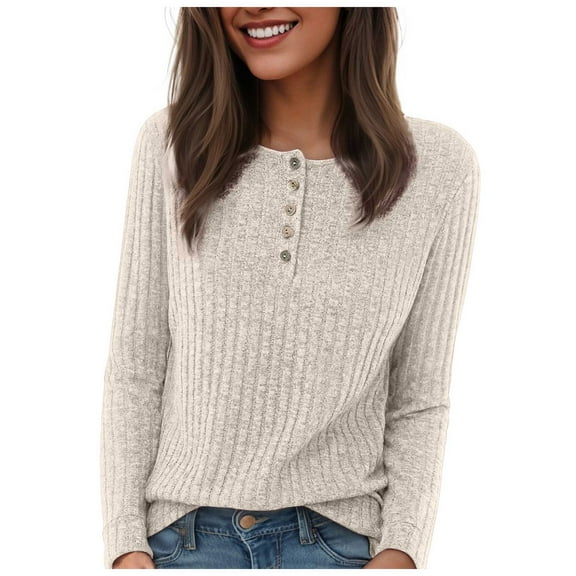 felwors Womens Long Sleeve Henley Shirts Button Down Tunic Tops Fall Lightweight Sweaters Business Casual Blouses 2025 White, S