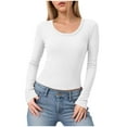 thumbnail image 1 of felwors Womens Long Sleeve Scoop Neck Ribbed Knit Fitted Casual Tops Tee Slim Basic Shirts White, M, 1 of 6