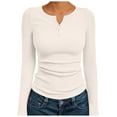 thumbnail image 1 of felwors Womens Long Sleeve Shirts 2025 Henley Casual Fall Outfits Fitted Tops Ribbed Fashion Basic Tees Beige, L, 1 of 5