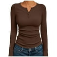 thumbnail image 1 of felwors Womens Long Sleeve Shirts 2025 Henley Casual Fall Outfits Fitted Tops Ribbed Fashion Basic Tees Brown, XXL, 1 of 5