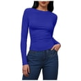 thumbnail image 1 of felwors Womens Long Sleeve Shirts Basic Compression Going Out Crop Tops Fall Fashion Y2K Clothes 2026 (Dark Blue, L), 1 of 4